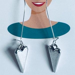 Long Silver Heart with Silver Plated Hook Earrings Item #331